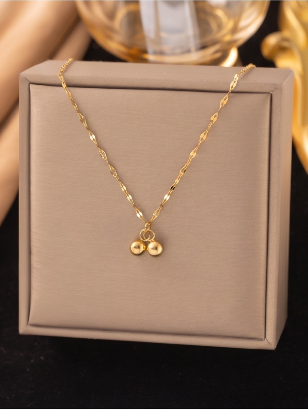 Delicate Gold Twin Ball Pendant Necklace - Women Jewelry